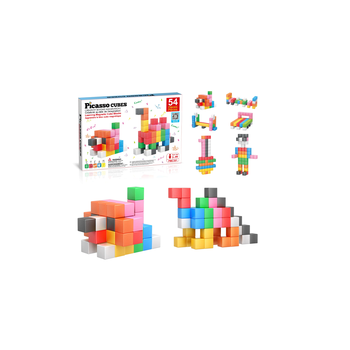 PicassoTiles Magnet Cube Building Blocks 54 Pieces 1.2" 3CM Set