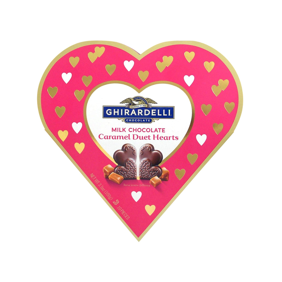 Ghirardelli, Milk Chocolate Caramel Duet Hearts, Case Of 12, 3.5 oz
