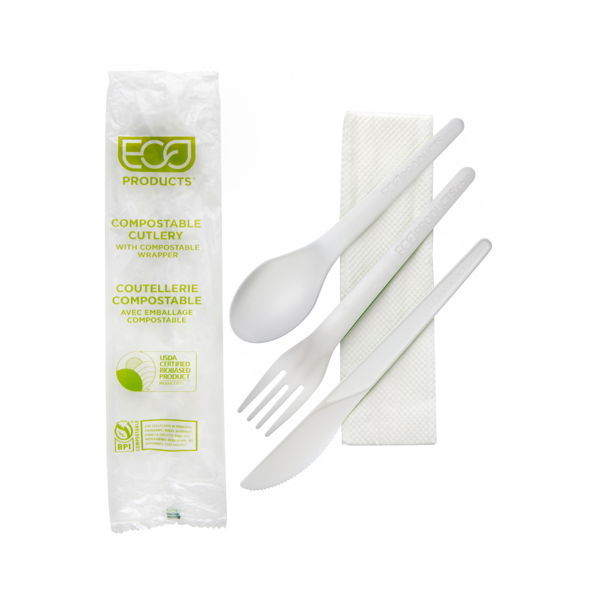 ECO-PRODUCTS - Plantware Renewable & Compostable Cutlery Kit - 6in White - Case of 250 - 6in