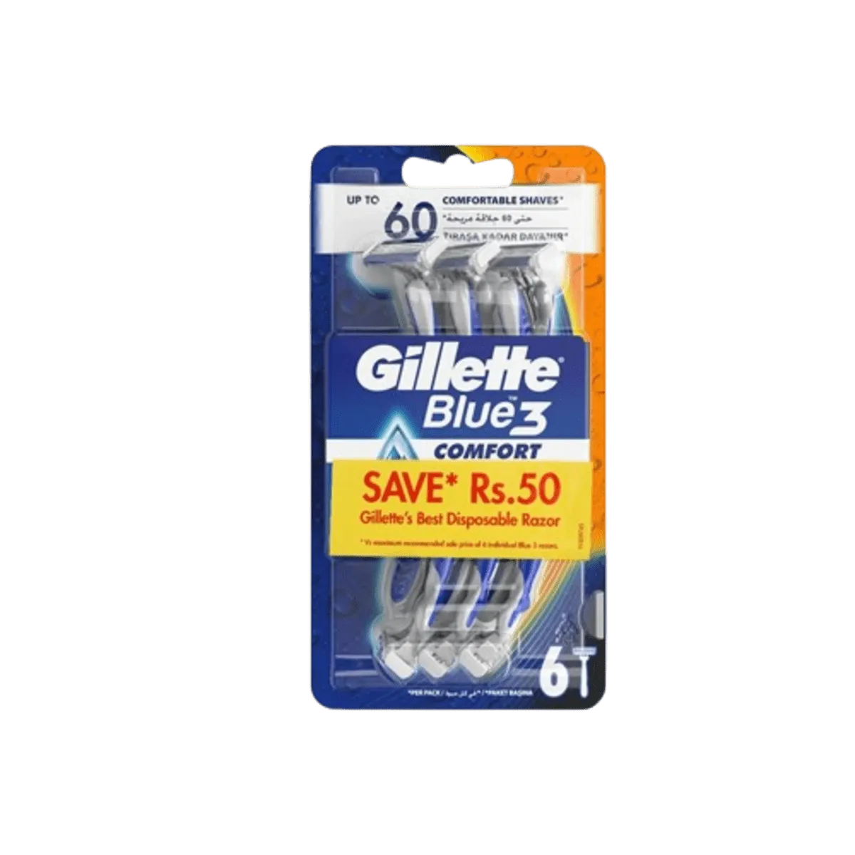 GILLETTE BLUE 3 DISPOSABLE RAZORS 6 PACK