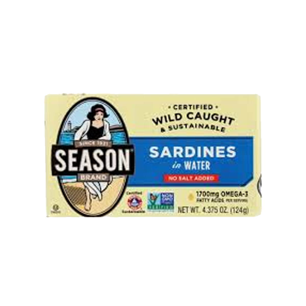 Season Brand, Wild Caught Sardines In Water No Salt Added, Case Of 12, 4.375 oz