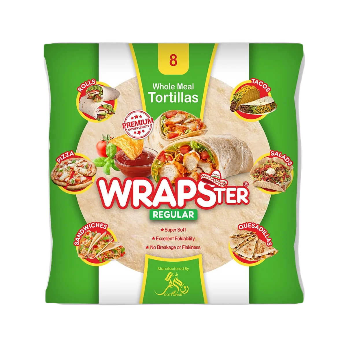 Wrapster Flour Wholemeal Tortillas 25CM 5 Pcs 350g