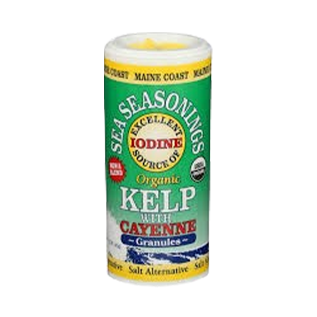 Maine Coast Sea Vegetables Kelp Granules Blend (A. nodosum, A. esculenta) with Cayenne, OCIA Cert. OG  - 1.5 oz Shaker
