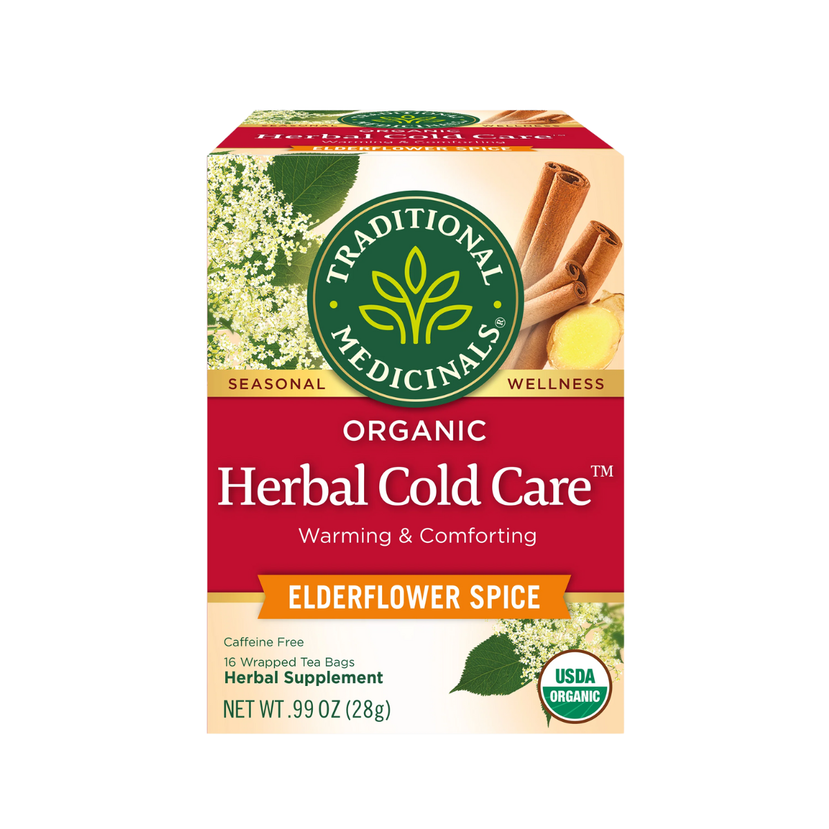 Traditional Medicinals Organic Herbal Cold Care Elderflower Spice Tea 16 count