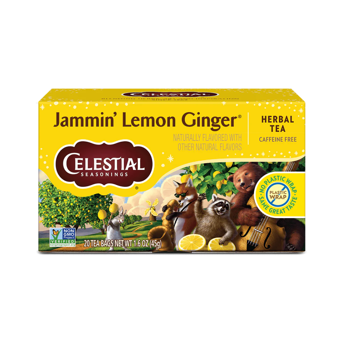Celestial Seasonings, Herbal Tea Jammin' Lemon Ginger Caffeine Free, Case Of 6, 20 bag
