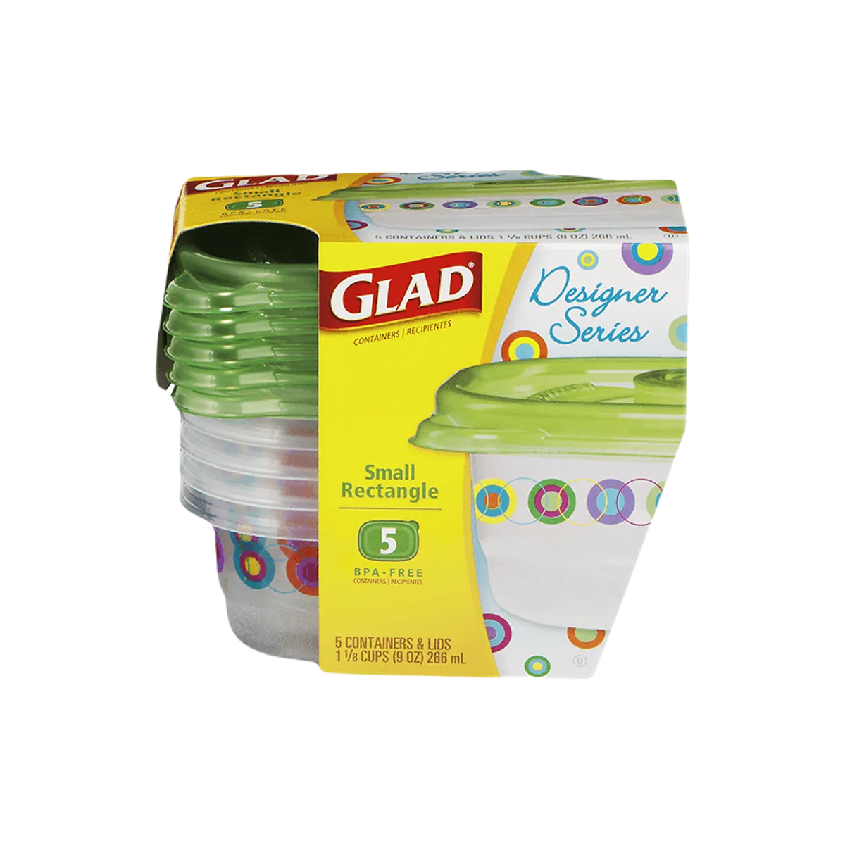 Glad Designer Series Rectangle Containers Lids S 5/ct 266ml