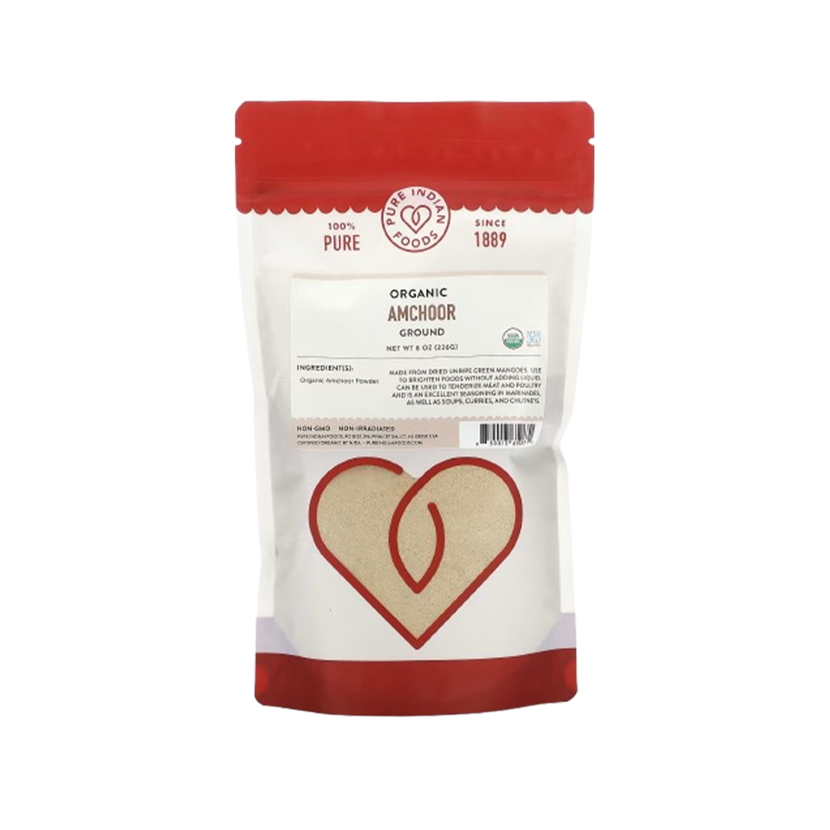 Pure Indian Foods Amchoor, Certified Organic - Ground Resealable Bag - Case of 12 - 8 oz