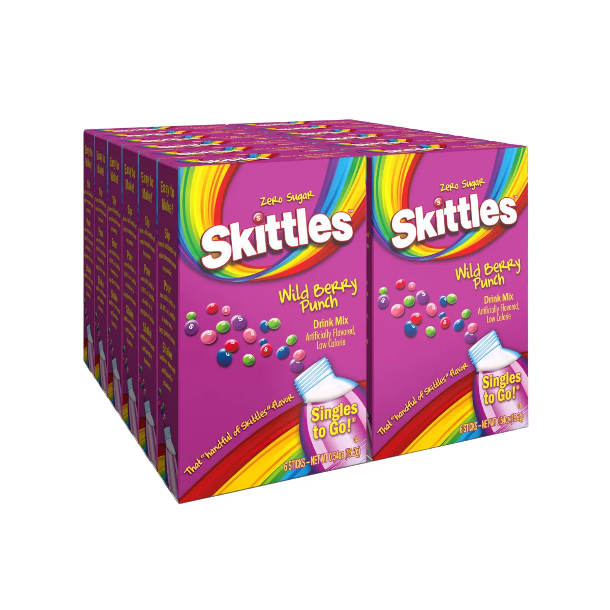 Skittles Singles to Go Wild Berry Punch, Powdered Drink Mix, Zero Sugar, Low Calorie, Includes 12 boxes, 6 Servings per Box, 72 Total Servings,6 Count (Pack of 12)