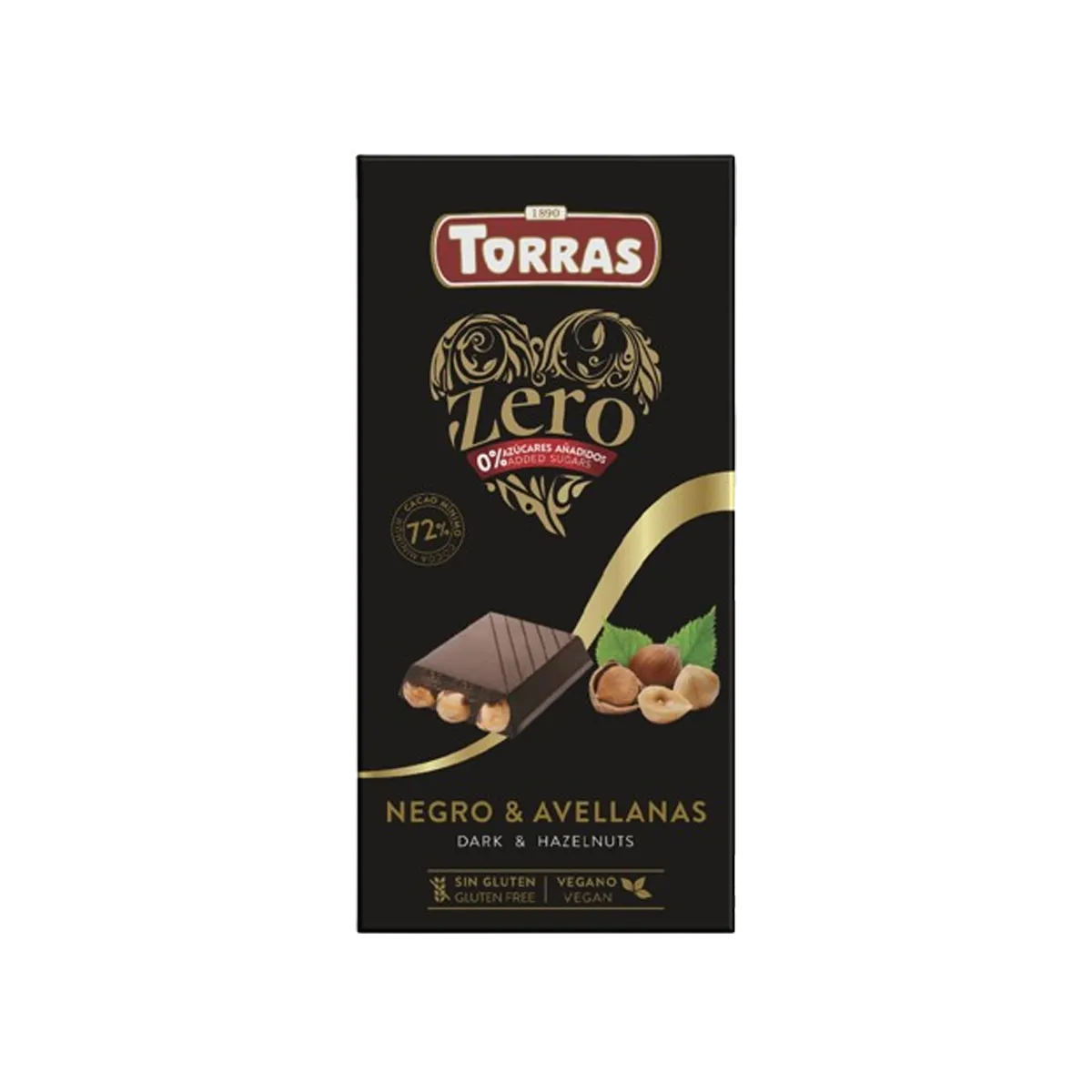 Torras Zero Chocolate 72% Dark & Hazelnut 150g