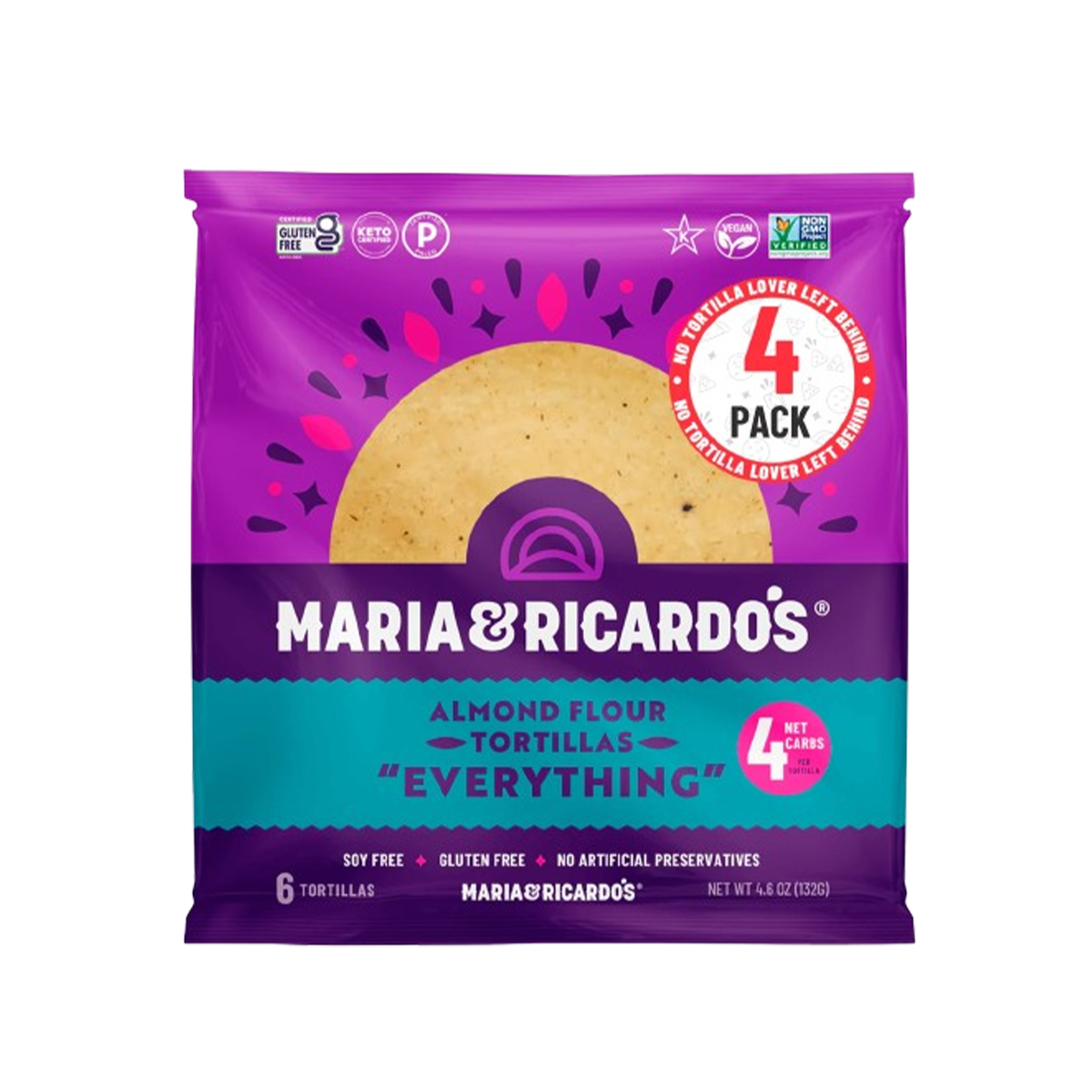 Maria And Ricardo`s, 6-inch Almond Flour Keto Tortillas With Everything Seasoning, Case Of 6, 6 ct