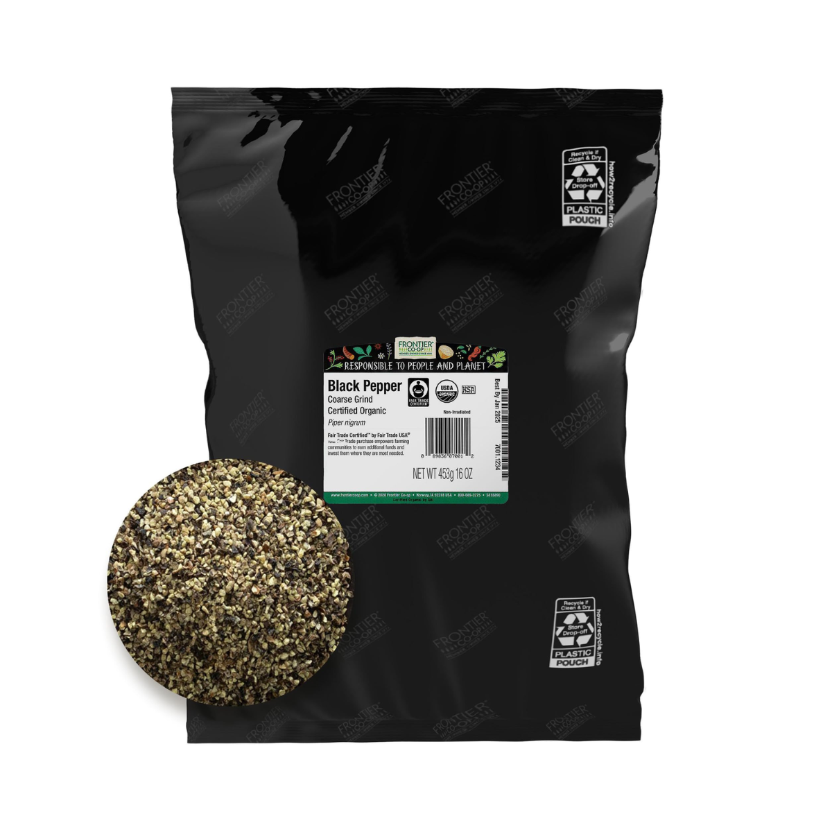 Frontier Natural Products Coop, Organic Fair Trade Black Pepper Coarse Grind, 1 Each, 16 oz