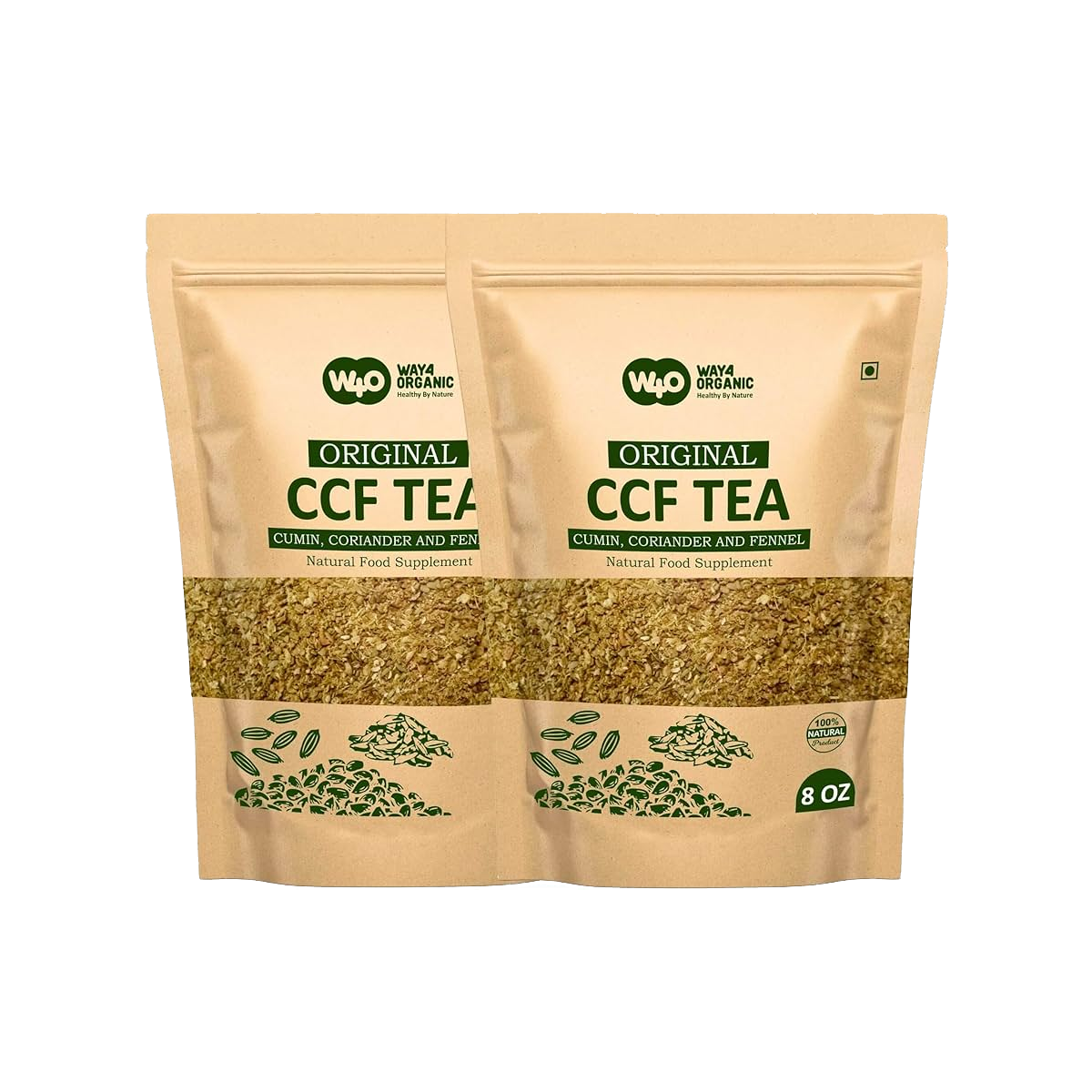 Pure Indian Foods CCF Tea Spice Mix (Coriander, Cumin, Fennel), Certified Organic - Whole Resealable Bag - Case of 12 - 8 oz