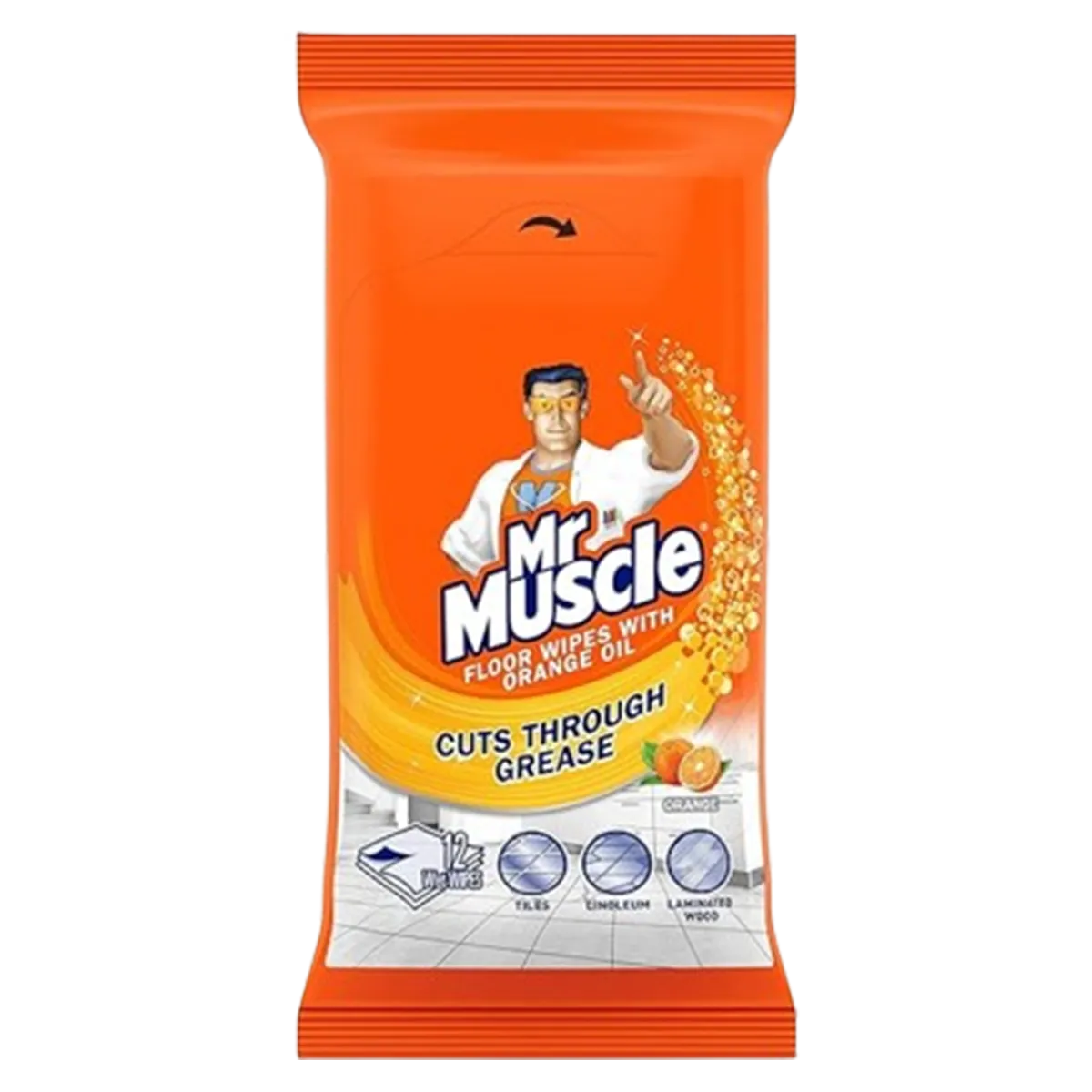 Mr Muscle Floor Wipes with Orange Oil, 12 Wipes