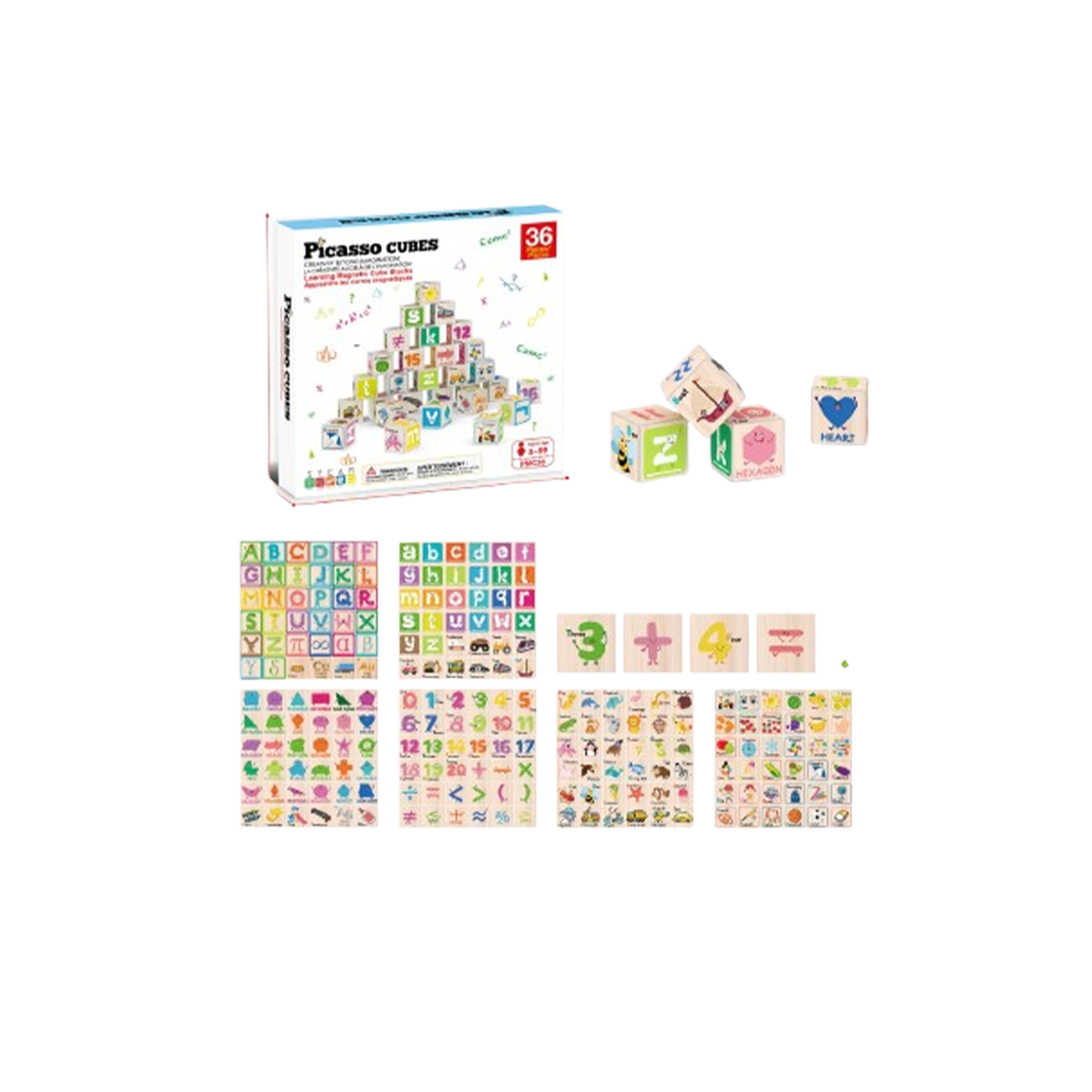 PicassoTiles 36 Piece Magnetic Building Block 1" Puzzle Cube Toy, Letter, Alphabet, Number PMC36