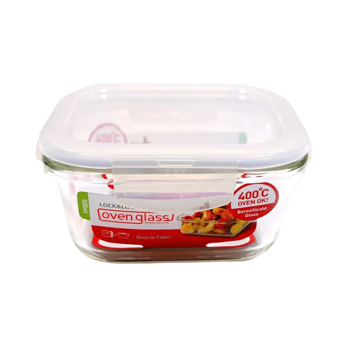 Lock & Lock Oven glass Square Container, Clear, 500ml