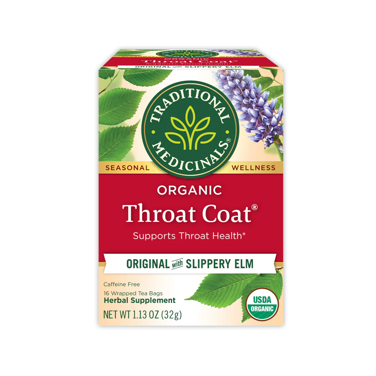 Traditional Medicinals Organic Throat Coat Original with Slippery Elm Tea 16 count