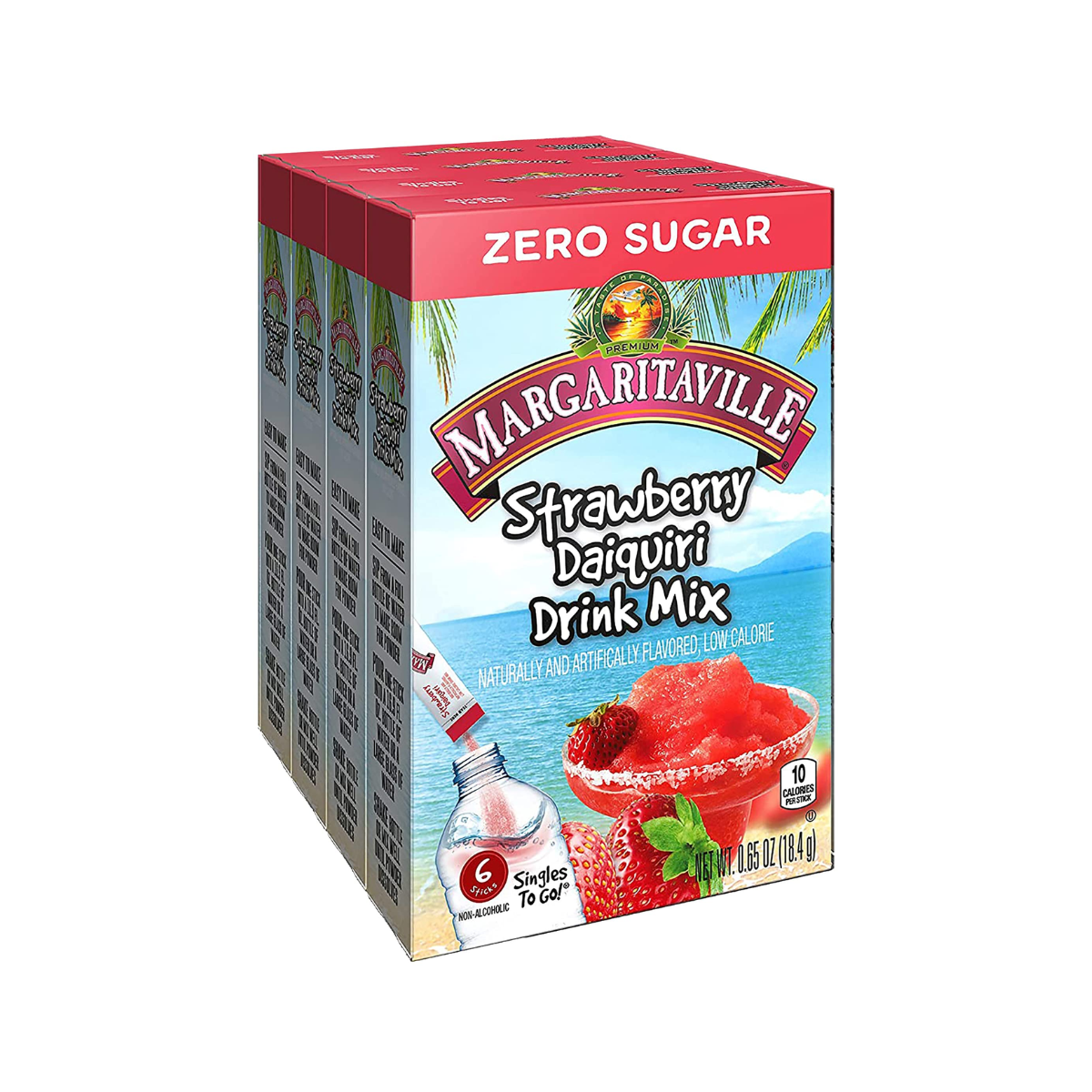 Margaritaville Singles To Go Water Drink Mix - Strawberry Daiquiri Flavored, Non-Alcoholic Powder Sticks (12 Boxes with 6 Packets Each - 72 Total Servings), 0.65 Ounce (Pack of 12)