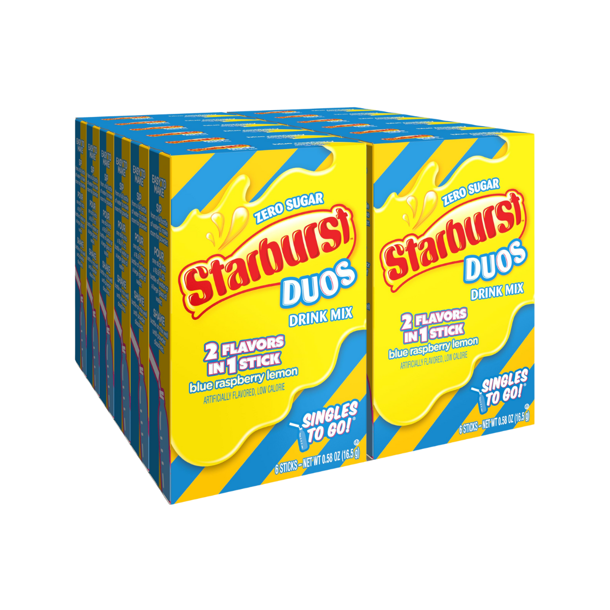 Starburst Duos Singles To Go Powdered Drink Mix, Blue Raspberry Lemon, 12 Boxes with 6 Packets Each - 72 Total Servings, Sugar-Free Drink Powder, Just Add Water, 6 Count (Pack of 12)