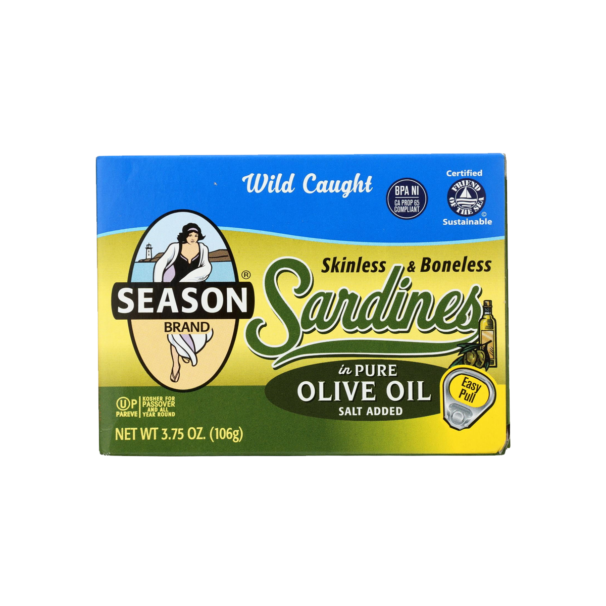 Season, Sardines Skinless & Boneless In Pure Olive Oil, Case Of 12, 3.75 oz