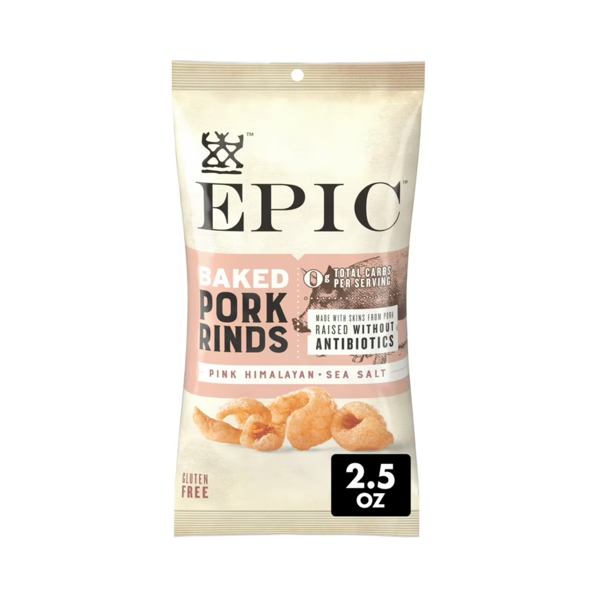 Epic International, Oven Baked Pork Rinds Pink Himalayan Sea Salt, Case Of 12, 2.5 oz