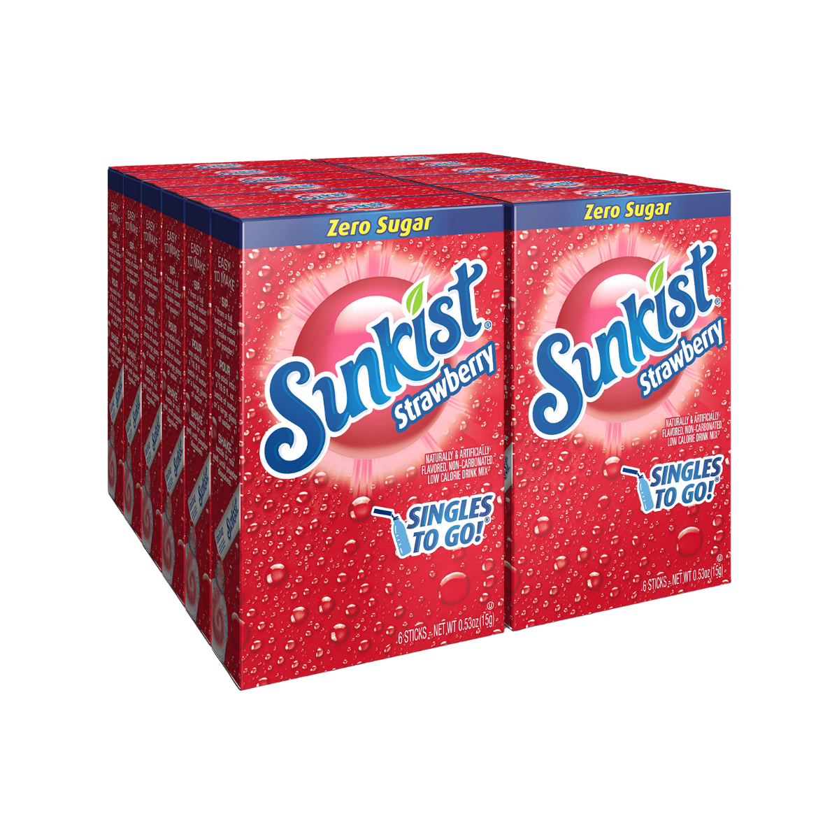 Sunkist Soda Singles To Go Drink Mix, Strawberry, 12 Boxes with 6 Packets Each