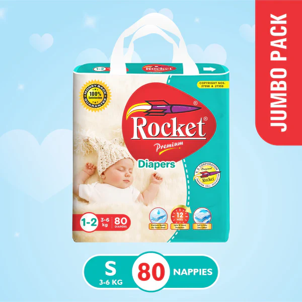ROCKET PREMIUM DIAPER JUMBO S 80PCS (3-6KG)