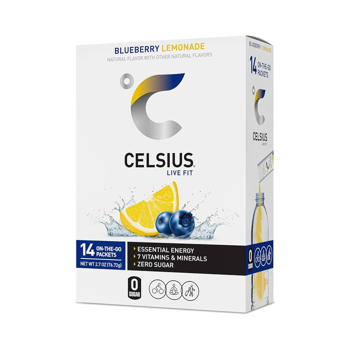 CELSIUS® On-the-Go Powder Sticks Blueberry Lemonade, Essential Energy 2.6 Oz (14 Sticks per Pack)