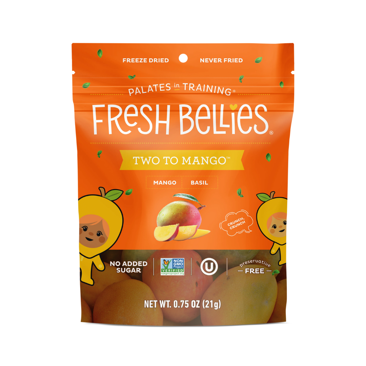 Fresh Bellies, Two To Mango Freeze Dried Mango Basil Snacks Pouch, Case Of 6, .75 oz