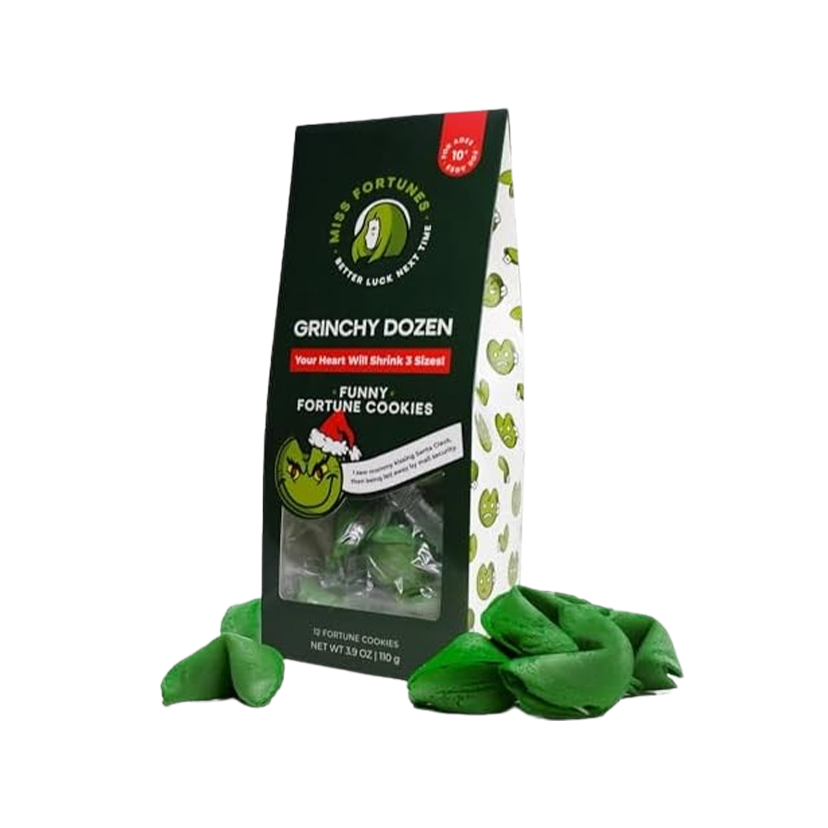 Miss Fortunes, The Grinchy Dozen Fortune Cookies (Seasonal Oct - Dec) - Case of 6 - 5 OZ