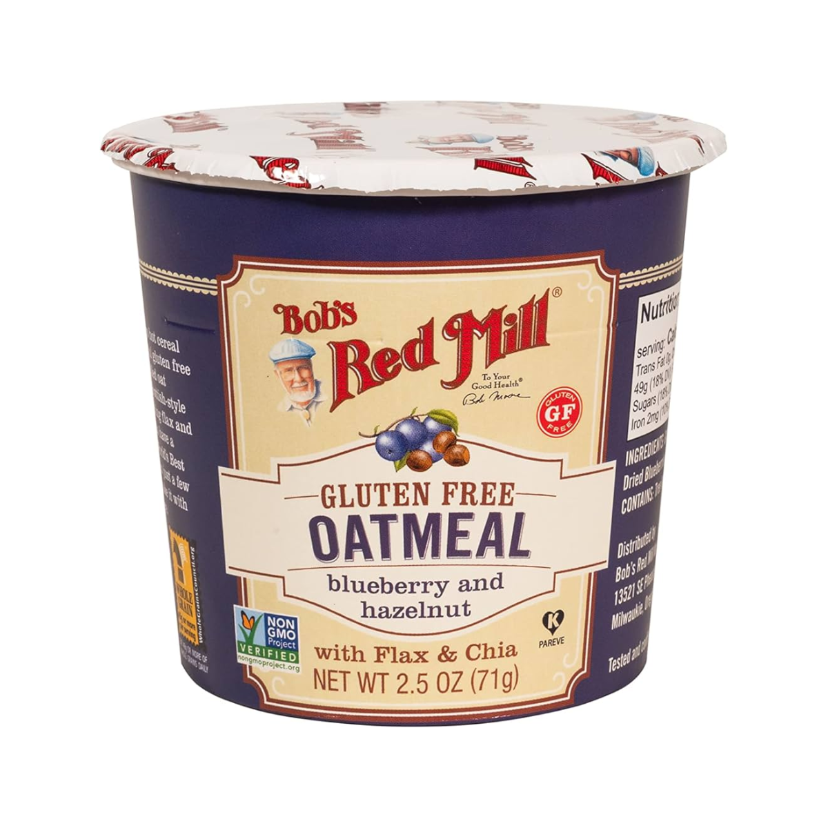 Bob's Red Mill, Gluten Free Oatmeal Cup Blueberry And Hazelnut, Case Of 12, 2.5 oz