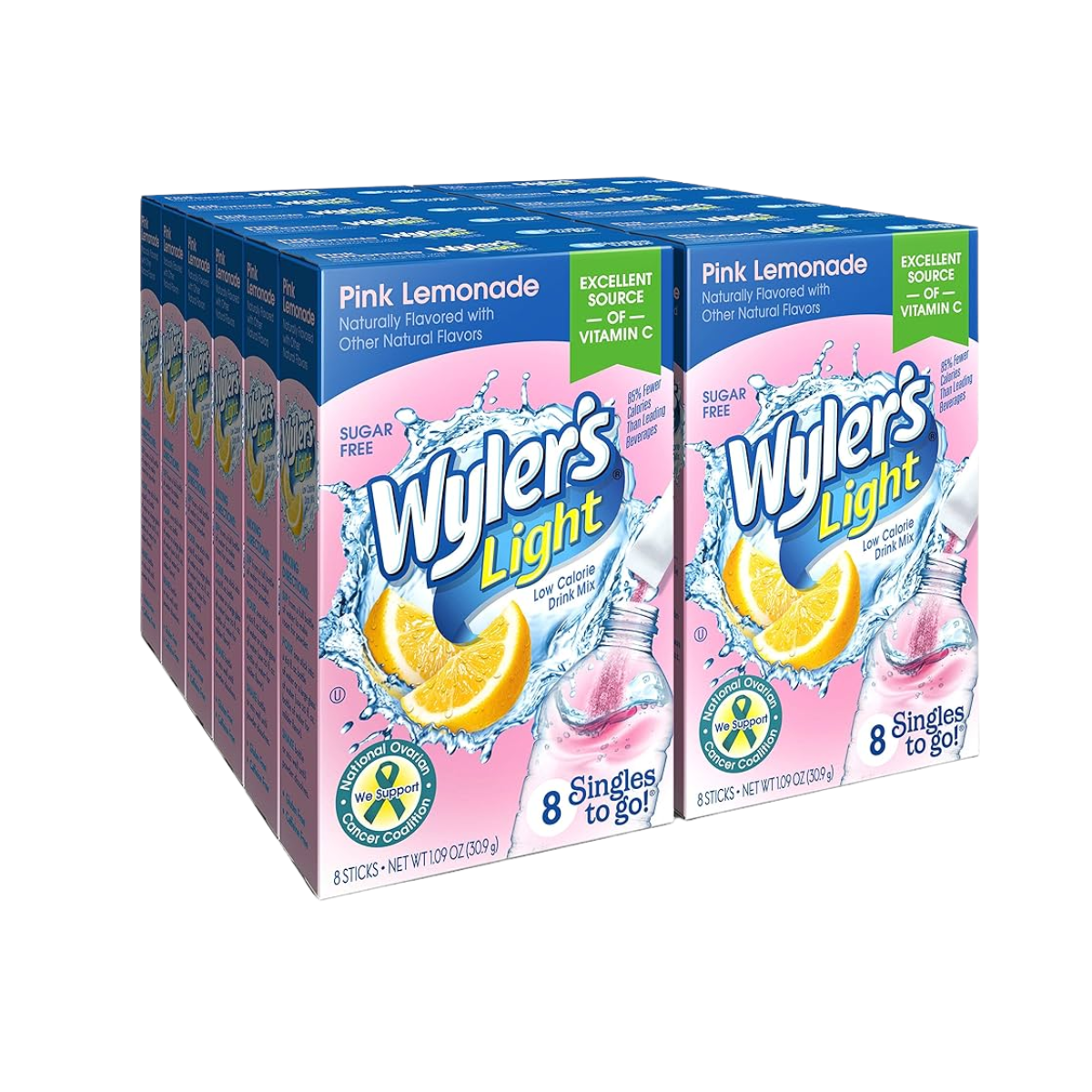 Wyler's Light Singles To Go Powder Packets, Water Drink Mix, Pink Lemonade, 16 Count, 6 Boxes