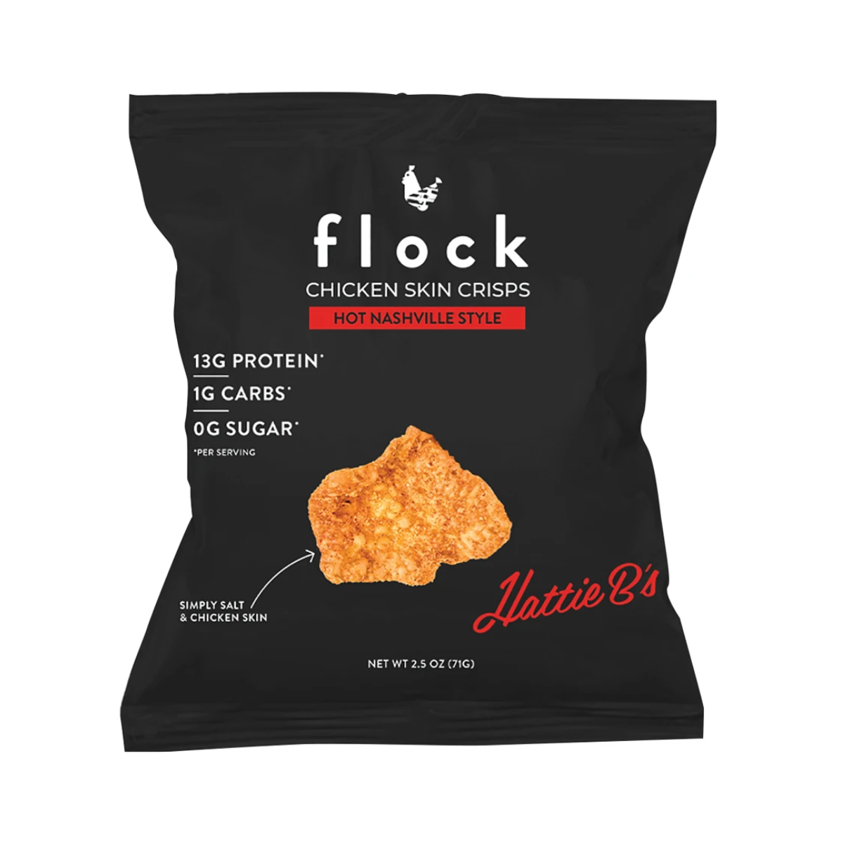 Flock, Hot Nashville Seasoned Chicken Skin Crisps, Case Of 8, 2.5 oz