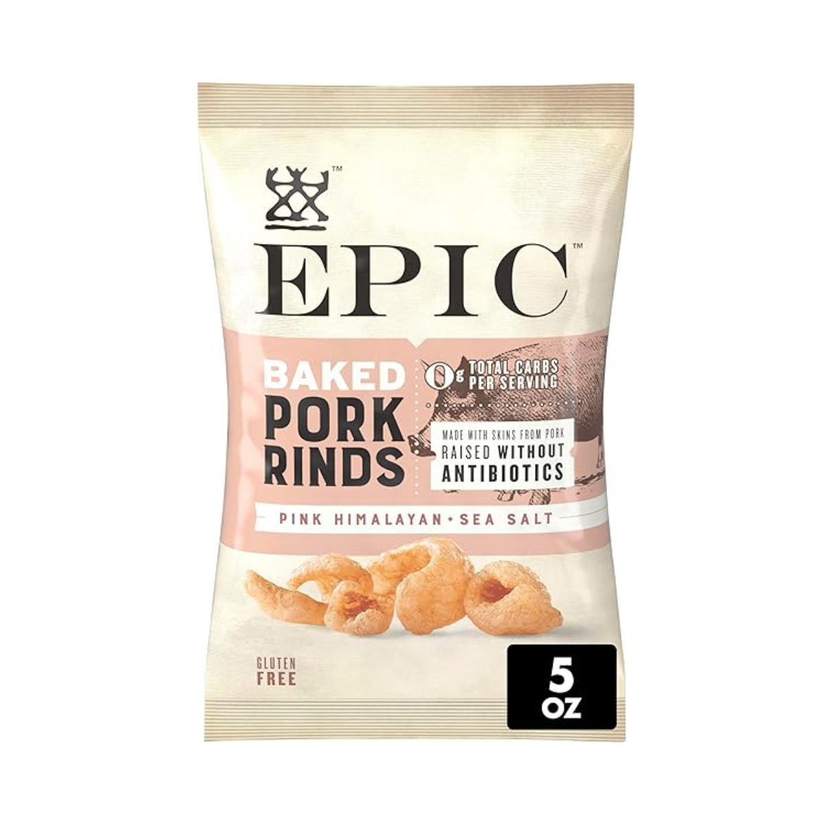 Epic International, Oven Baked Pink Himalayan And Sea Salt Pork Rinds, Case Of 3, 5 oz