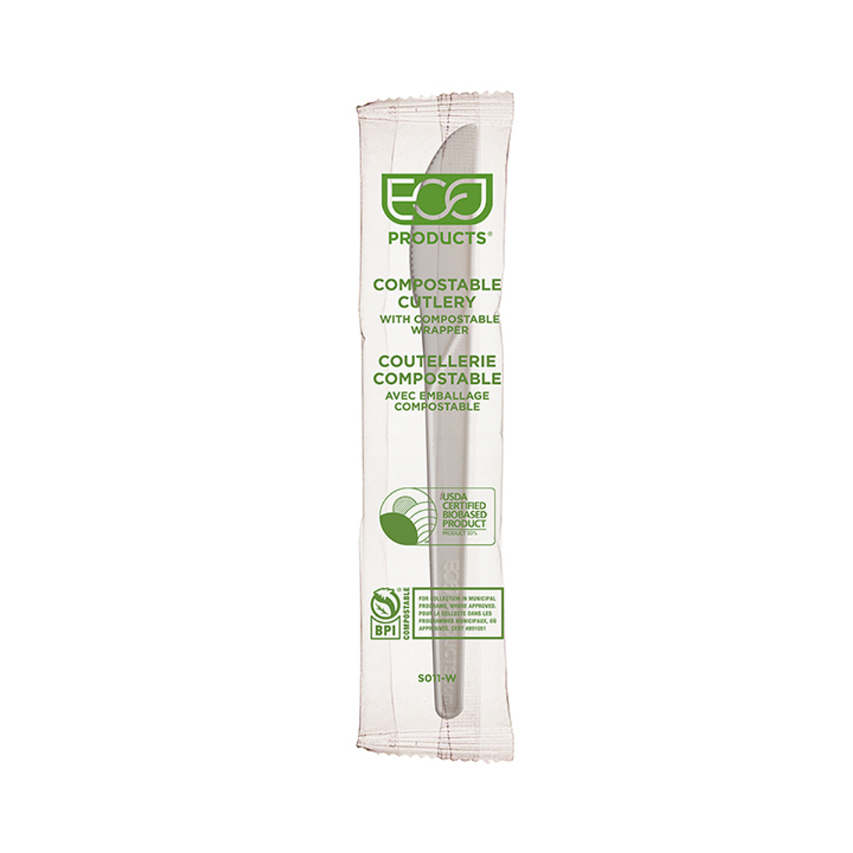 ECO-PRODUCTS - Plantware Renewable & Compostable Individually Wrapped Knife - 6" White, Compostable Wrapper - Case of 1000 - 6in