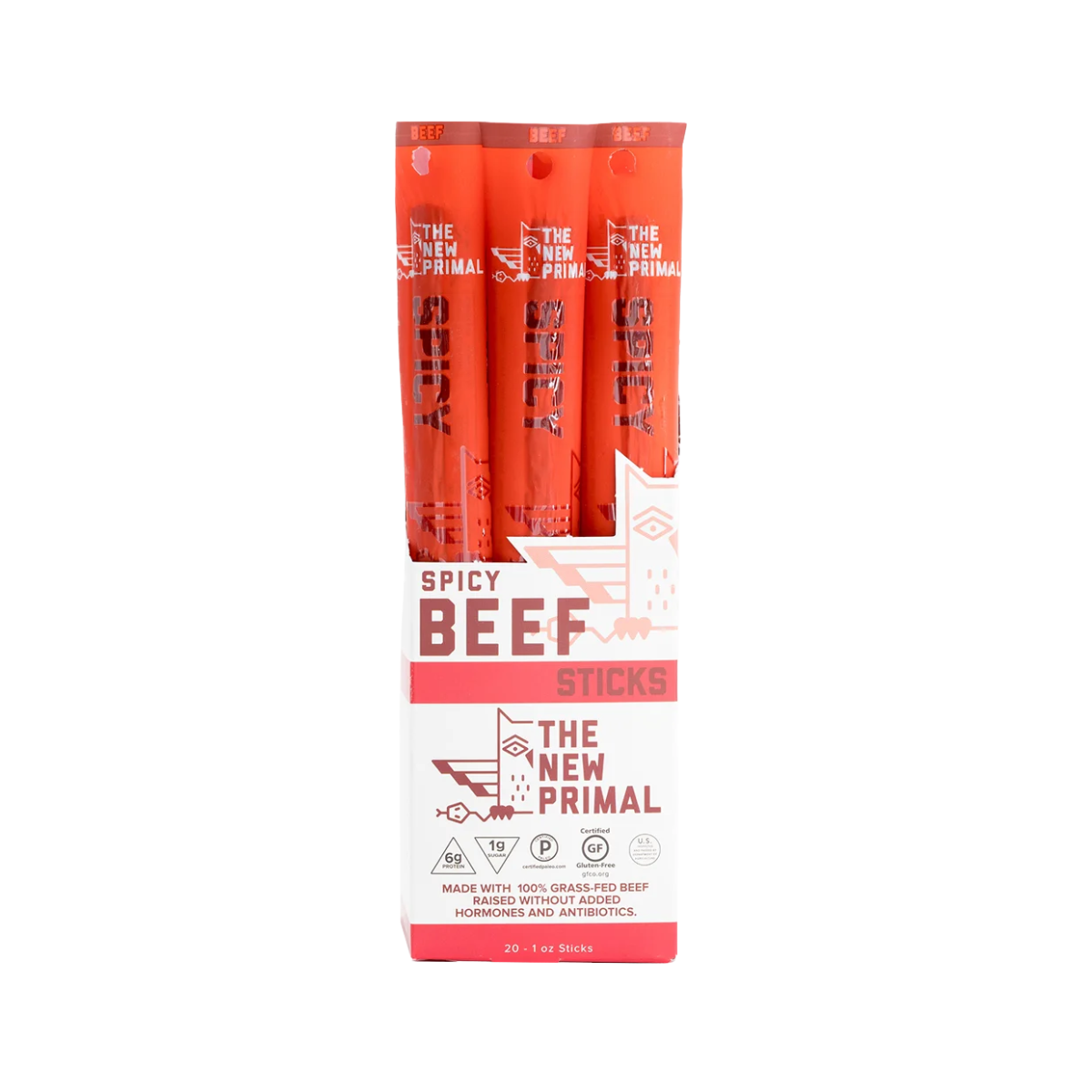 The New Primal, Spicy Grass Fed Beef Stick, Case Of 20, 1 oz