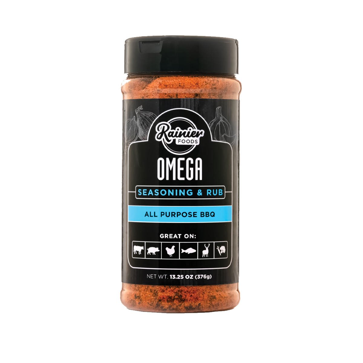 Rainier Foods Premium Seasonings Omega All Purpose Rub - Case of 6 - 13.25 oz