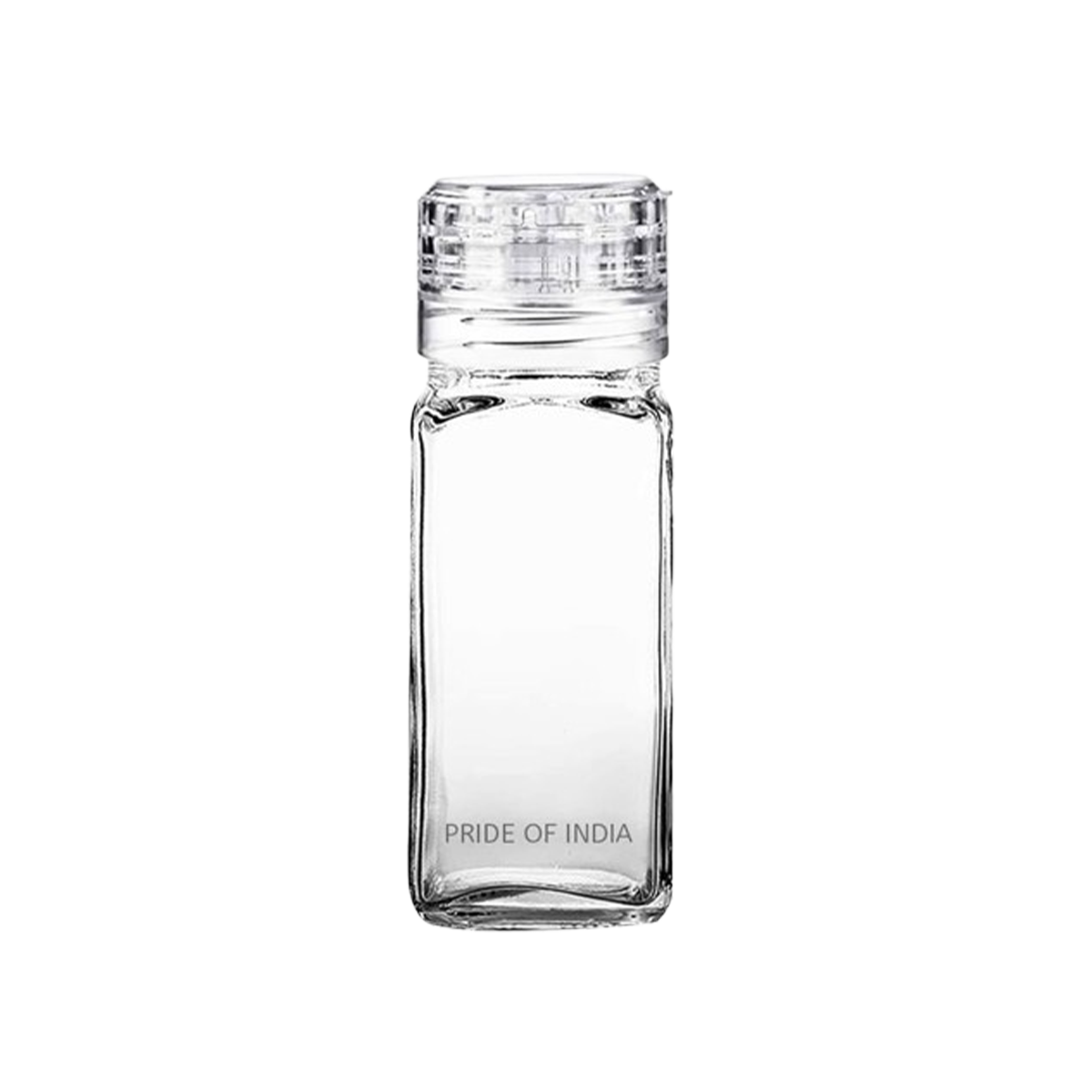 PRIDE OF INDIA Small Clear Square Glass Spice Jar & Adjustable Grinder Cap - 4 Fl. Oz. Capacity - Case of 6 - 4 oz