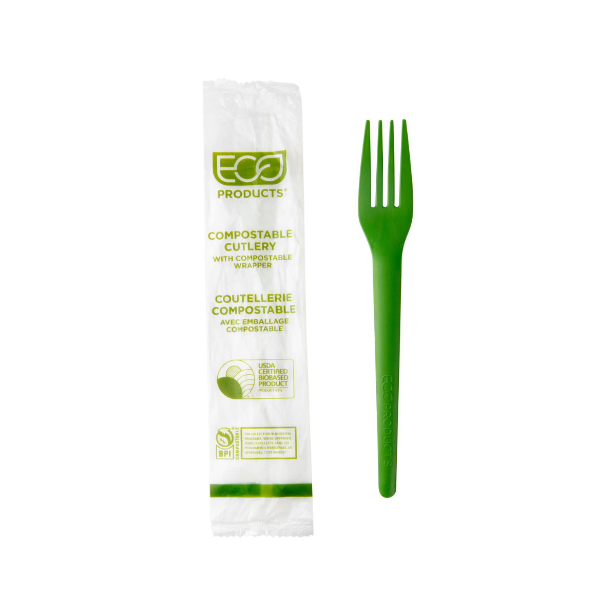 ECO-PRODUCTS - Plantware Renewable & Compostable Dinner Fork - 7in Green - Case of 1000 - 7in