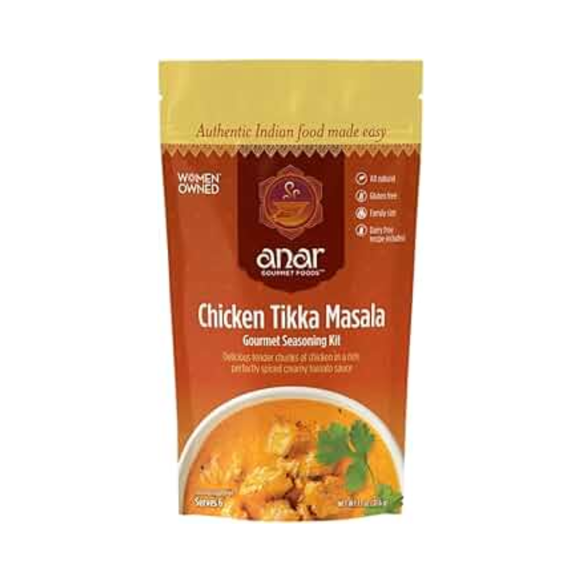 Anar Gourmet Foods Chicken Tikka Masala Gourmet Seasoning Kit | Family Size Case of 6 (1.1 oz)