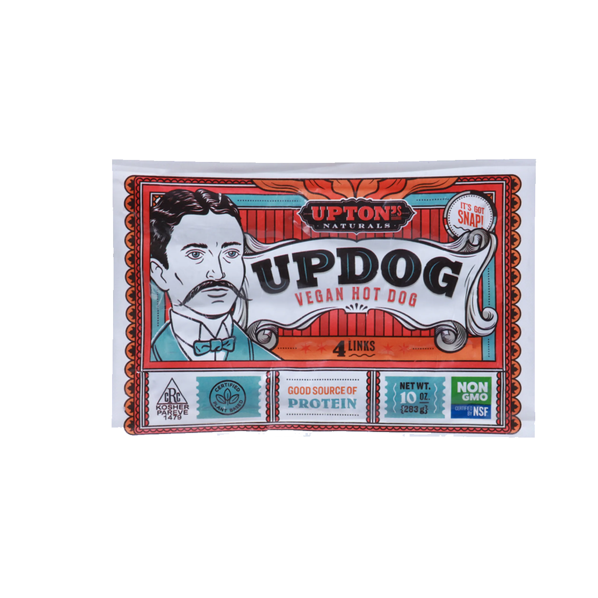 Upton's Naturals, Updog Vegan Hot Dog 4 Links, Case Of 6, 10 oz