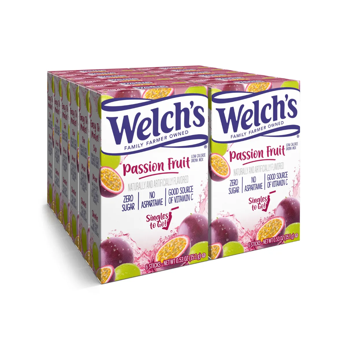 Welch's Singles To Go Water Drink Mix - Passion Fruit Powder Sticks (12 Boxes with 6 Packets Each - 72 Total Servings)