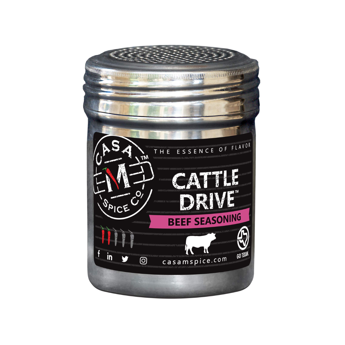 Casa M Spice Co Cattle Drive Beef Seasoning - Stainless Shaker - Case of 6 - 5 oz each