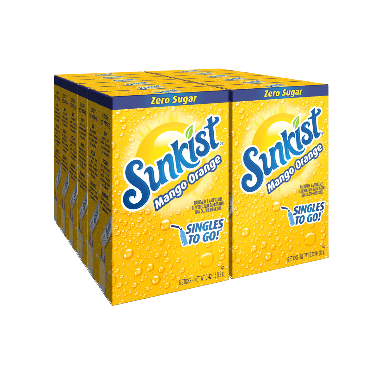Sunkist Soda Mango Orange Singles To Go Drink Mix, 12 Boxes with 6 Packets Each