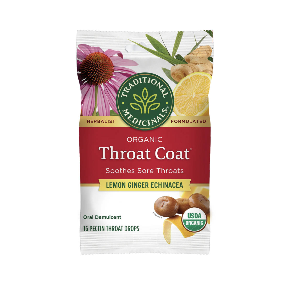 Traditional Medicinals Organic Throat Coat Sweet Orange Fennel Lozenges 16 count