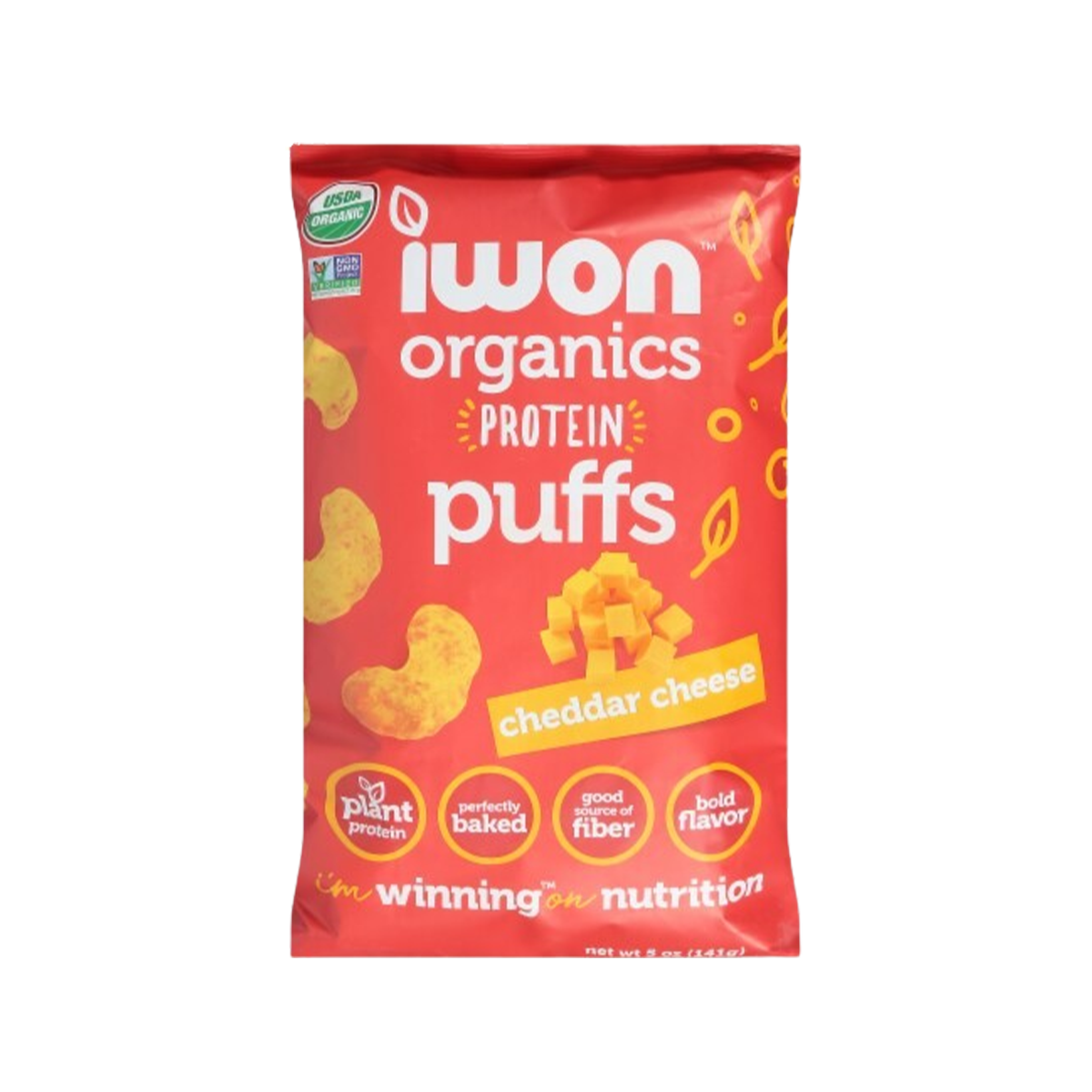 Iwon Organics, Organic Protein Puffs Cheddar Cheese, Case Of 12, 5 oz
