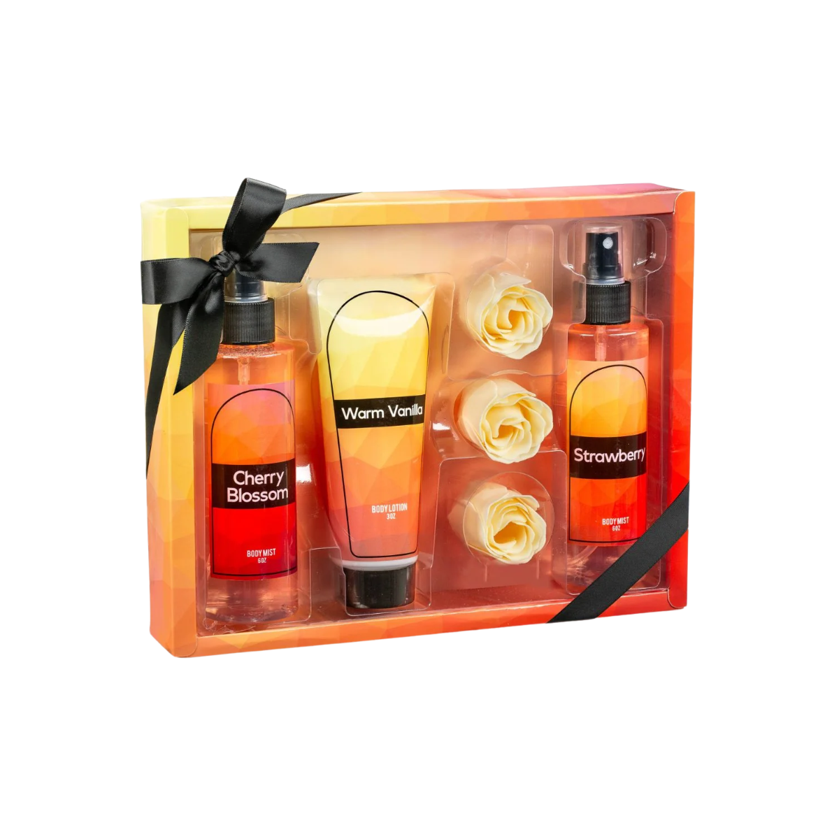 Fine Fragrance Body Mist & Body Splash Gift Set Luxury Self-Care Combo for Women and Girls (Cherry Blossom, Strawberry, Warm Vanilla, Rose Soap)