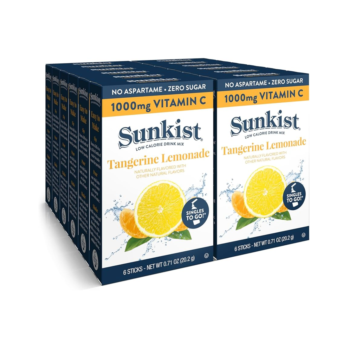 Sunkist Singles To Go Drink Mix Packets, Tangerine Lemonade, 6-Count Box – Powdered Drink Packets with 1000mg Of Vitamin C per Serving