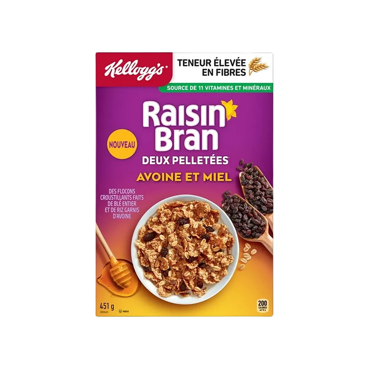 Kelloggs Cereal Raisin Bran Deux Oats & Honey 451g