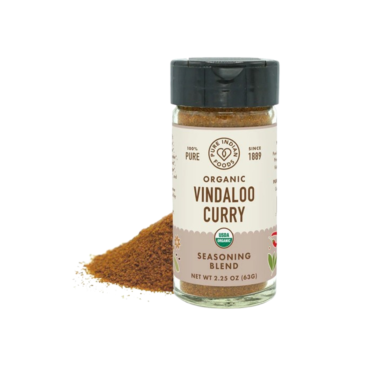 Pure Indian Foods Vindaloo Curry, Certified Organic - Seasoning Blend Glass Jar - Case of 12 - 2.25 oz