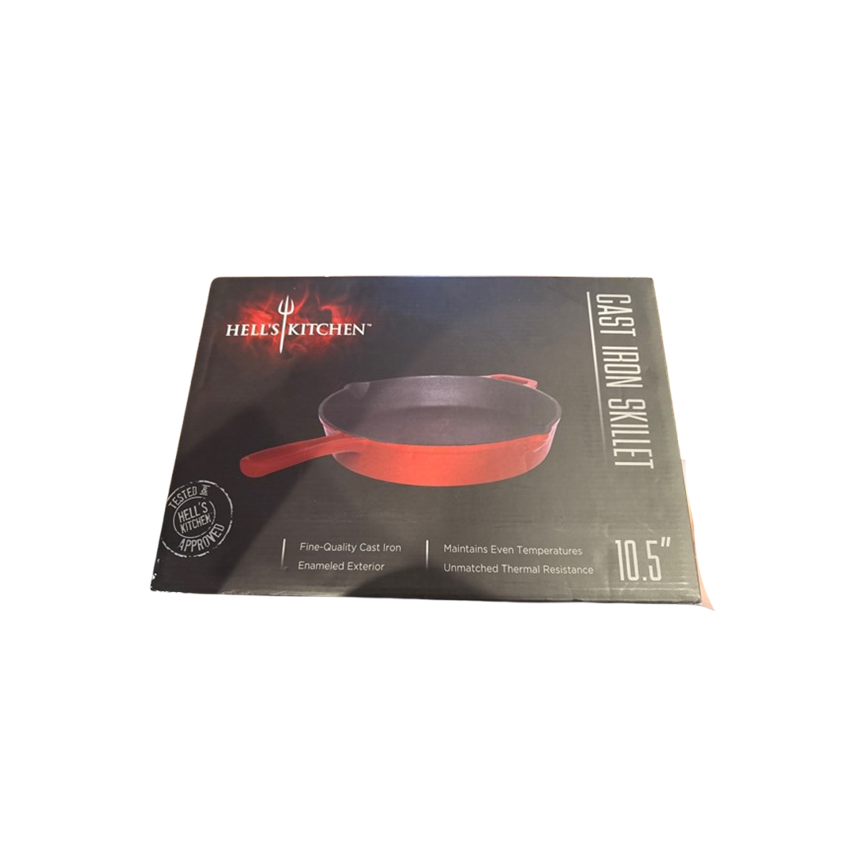 Hell's Kitchen Pre-seasoned Cast Iron Skillet – Oven Safe - Pour Spouts and Helper Handle, 10.5", Red